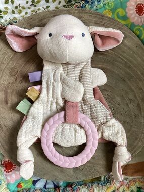 Itzy Ritzy Bunny Lovey Sensory Toy Pink Teether Textured Ribbons Crinkle Ears